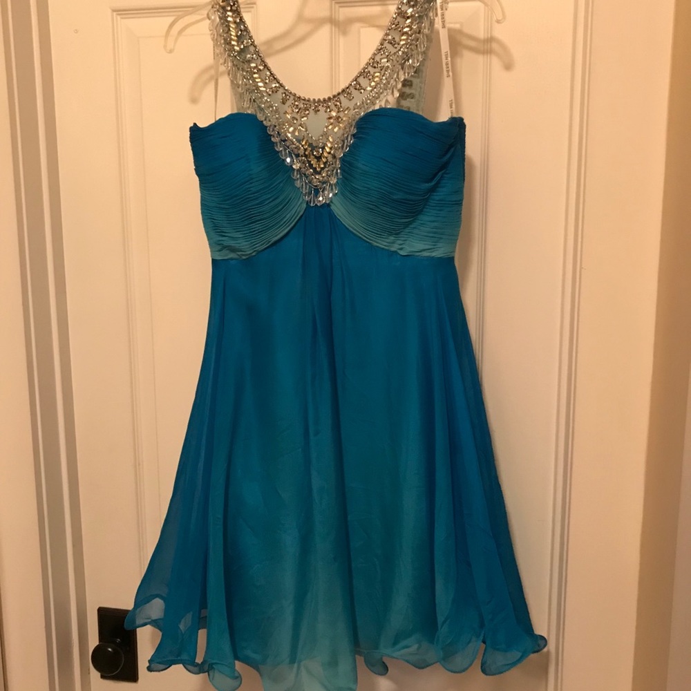 Sherri Hill aqua cocktail dress